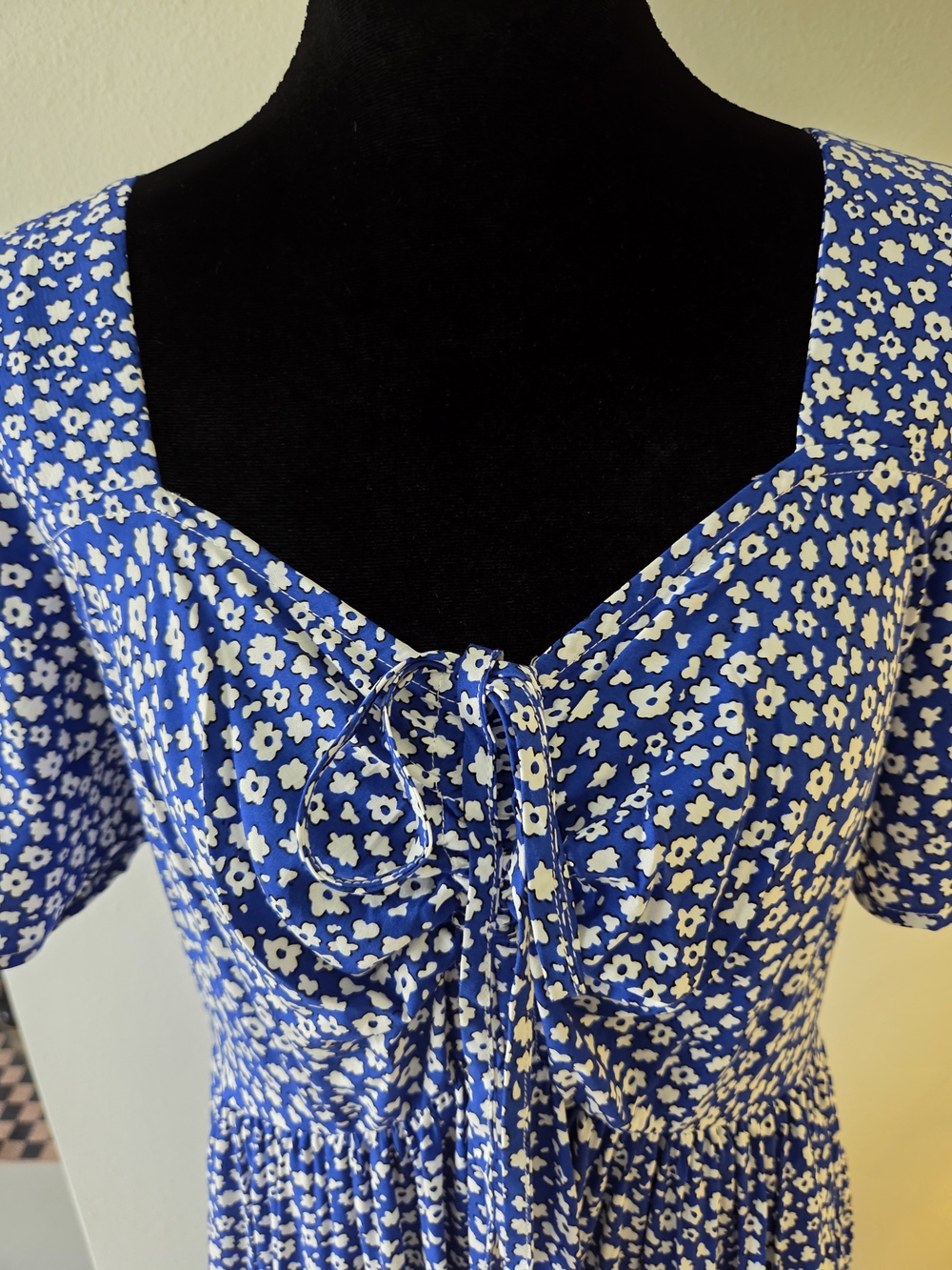 BloomChic Cobalt Blue Floral Midi Dress with Tie Front - Picture 7 of 9